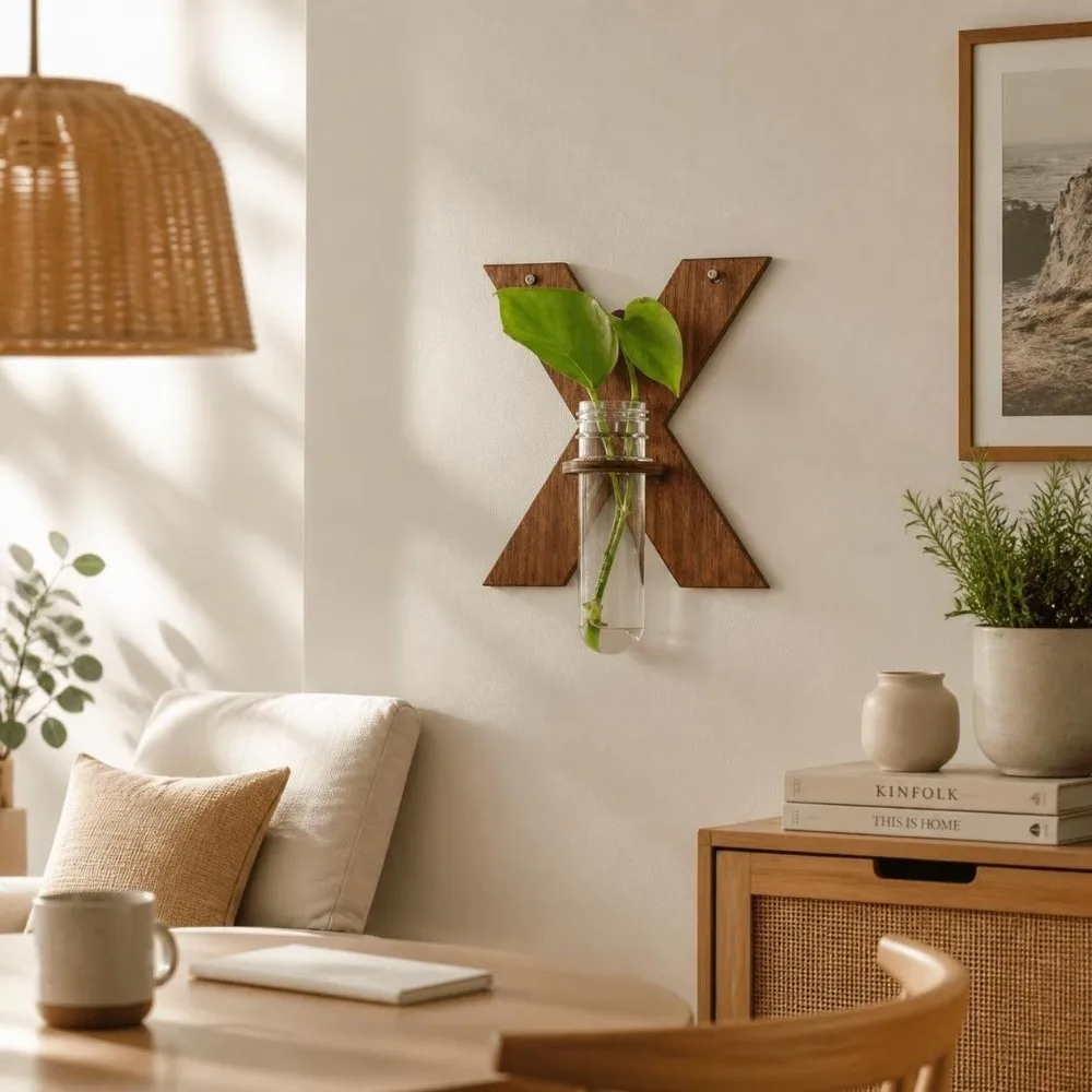 Wooden Hydroponic Planter Shelf Home Ornaments A-Z Alphabet Wall Decoration Vase Retro Water Plants Holder Plant Lover