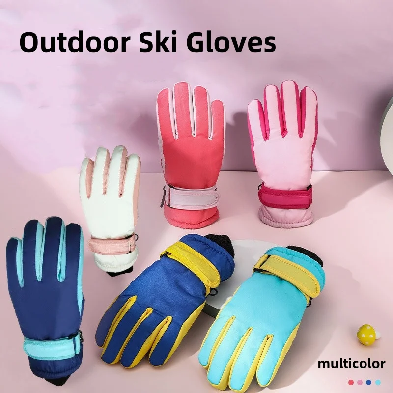 

Outdoor Sports Children's Ski Gloves 3-9 Years Old Winter Simple Velvet Men's and Women's Windproof Warm Cycling Ski Gloves