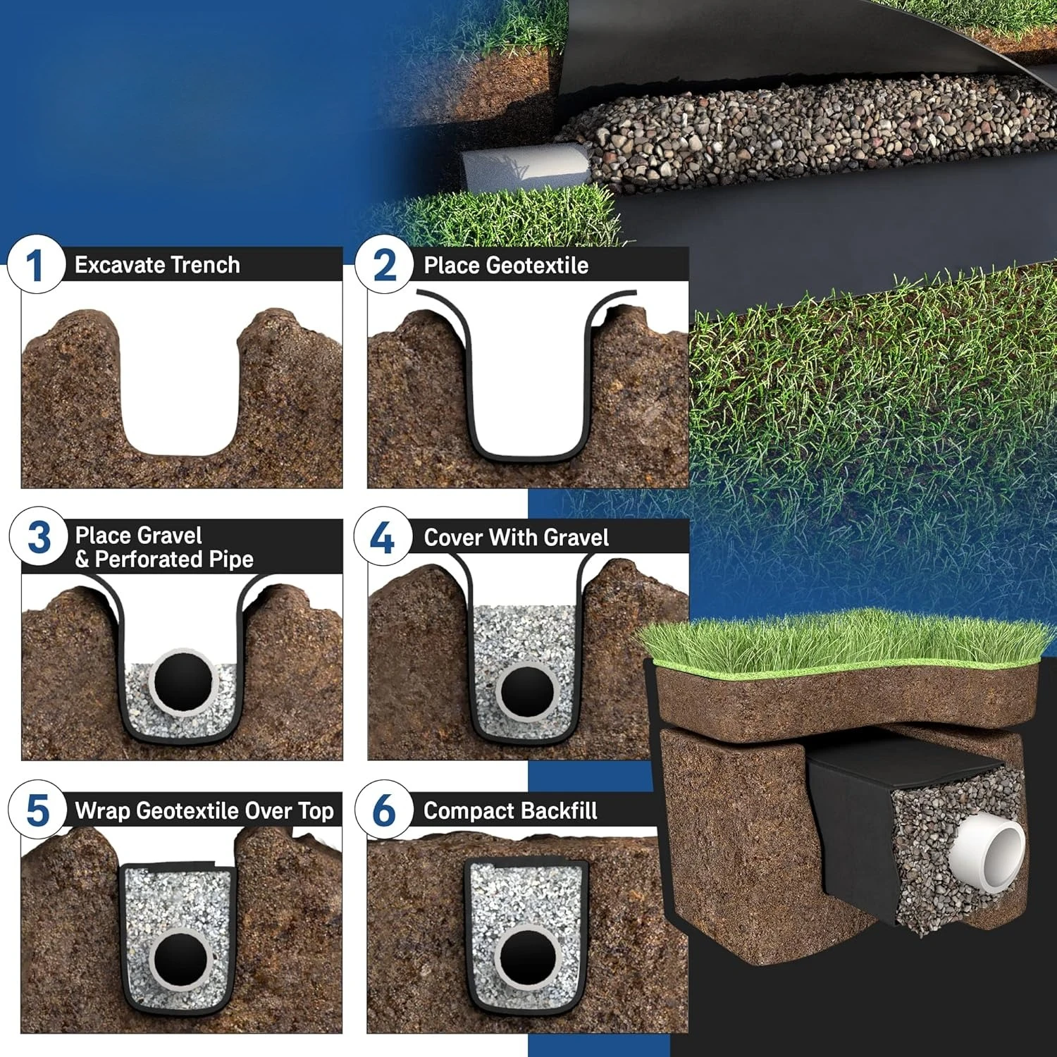 ZZW قماش Geotextile غير منسوج، 6 أقدام × 100 قدم 4 أونصة لمشاريع المناظر الطبيعية، المصارف الفرنسية، الاحتفاظ على الجدران، البطانة،