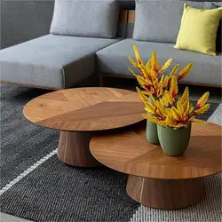 Modern Smart Marble South American Walnut Tea Desk With Metal Living Room Round Wood Coffee Table