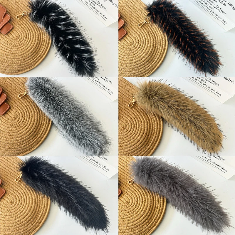 Faux Raccoon Fur Tail Keychain Animal Tail Key-Pendant Pompoms Keyring Holder Bag-Decor 35CM Plush Raccoon Dog Fur Tail