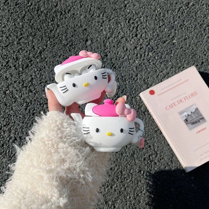 Милый чайник MINISO Hello Kitty, применимый AirPods Pro, Bluetooth-гарнитура, защитный чехол AirPods 1/2/3, милый Kawaii, милый