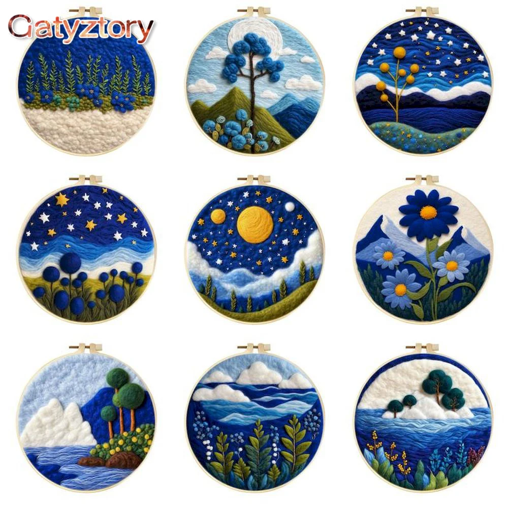 

GATYZTORY Wool Felting Painting Natural Scenery Kit Needle Felting Picture Tool Kit 20x20cm Frame Wool Felting Painting Gift