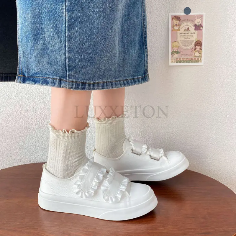 Shoes White Canvas Sneakers Women Lace Hook Loop Korean Lolita Shoes Platform Students Casual Women\'s Tennis Sports Shoes