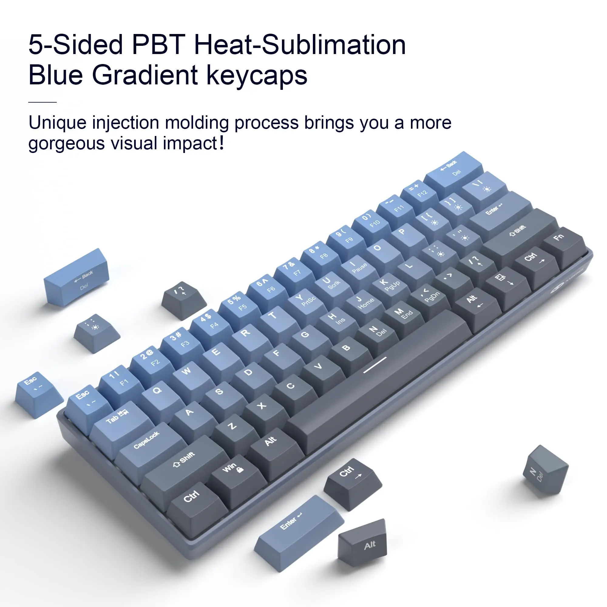 Imagem -05 - Teclado Mecânico Magegee 60 Gradiente Azul Teclado para Jogos com Fio com Teclas de Sublimação de Calor Pbt de Lados com Branco