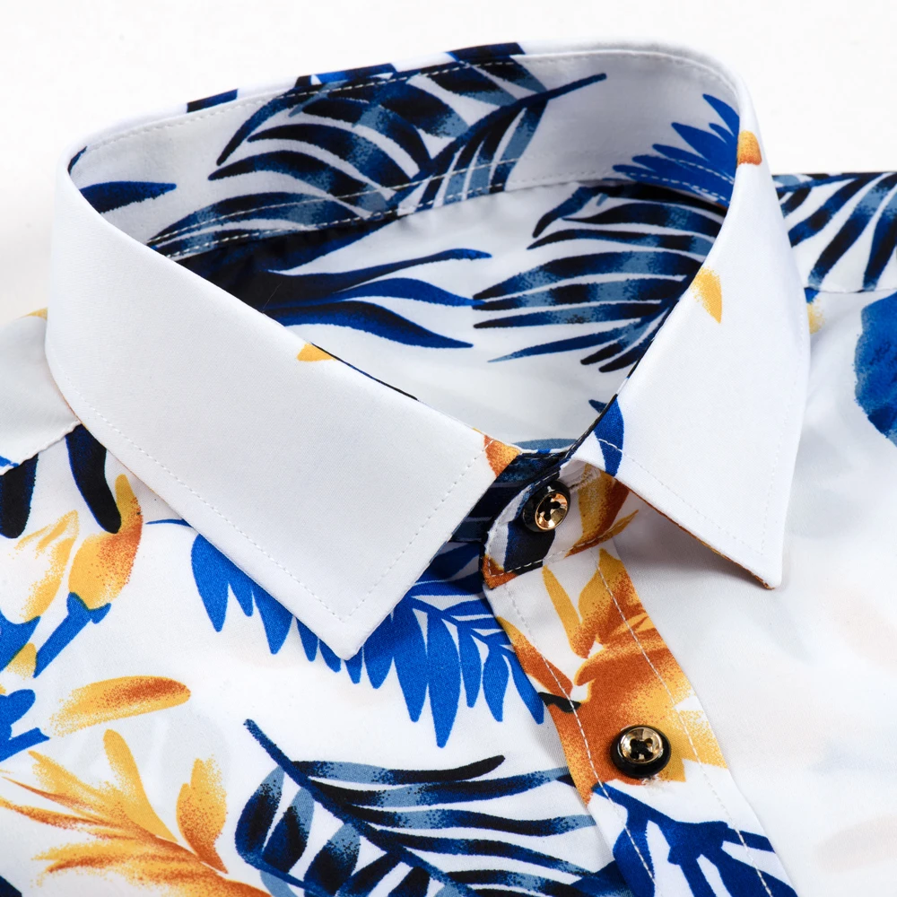 Modisches, langärmliges Allover-Hemd mit Farbblock-Print für Herren, Sommerurlaub, Strandstil, leichte Stretch-Freizeithemden mit Knopfleiste