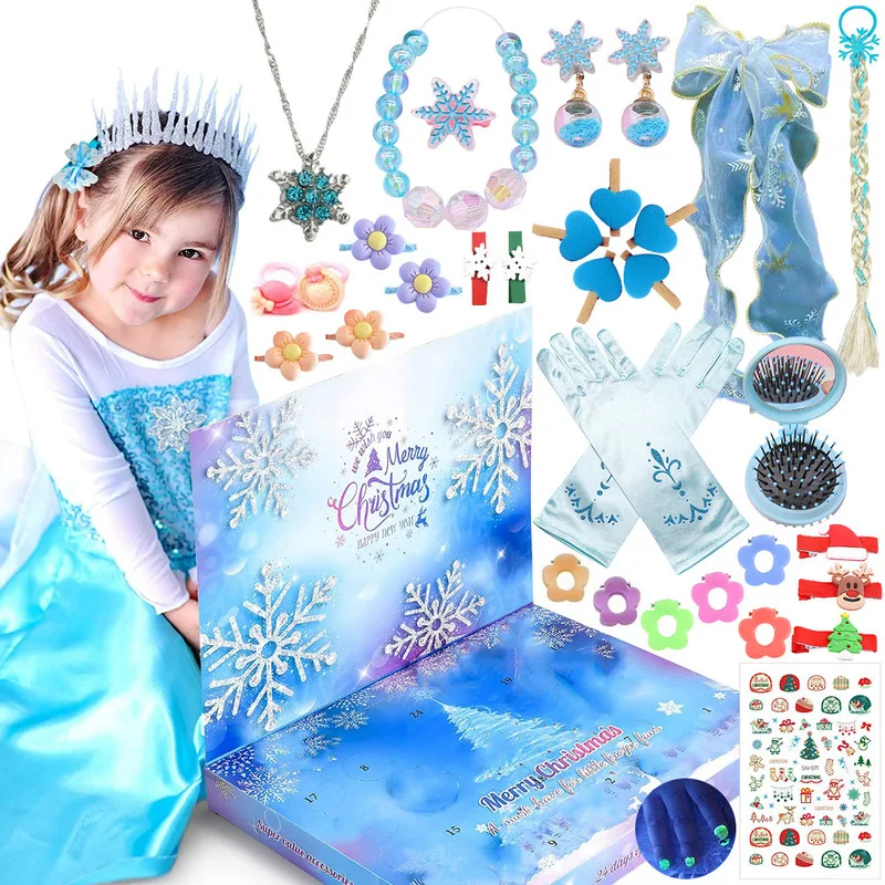 Em estoque caixa cega congelada natal gelo e neve unicórnio ornamentos mão-rasgado contagem regressiva calendário do advento unicórnio menina presente de natal