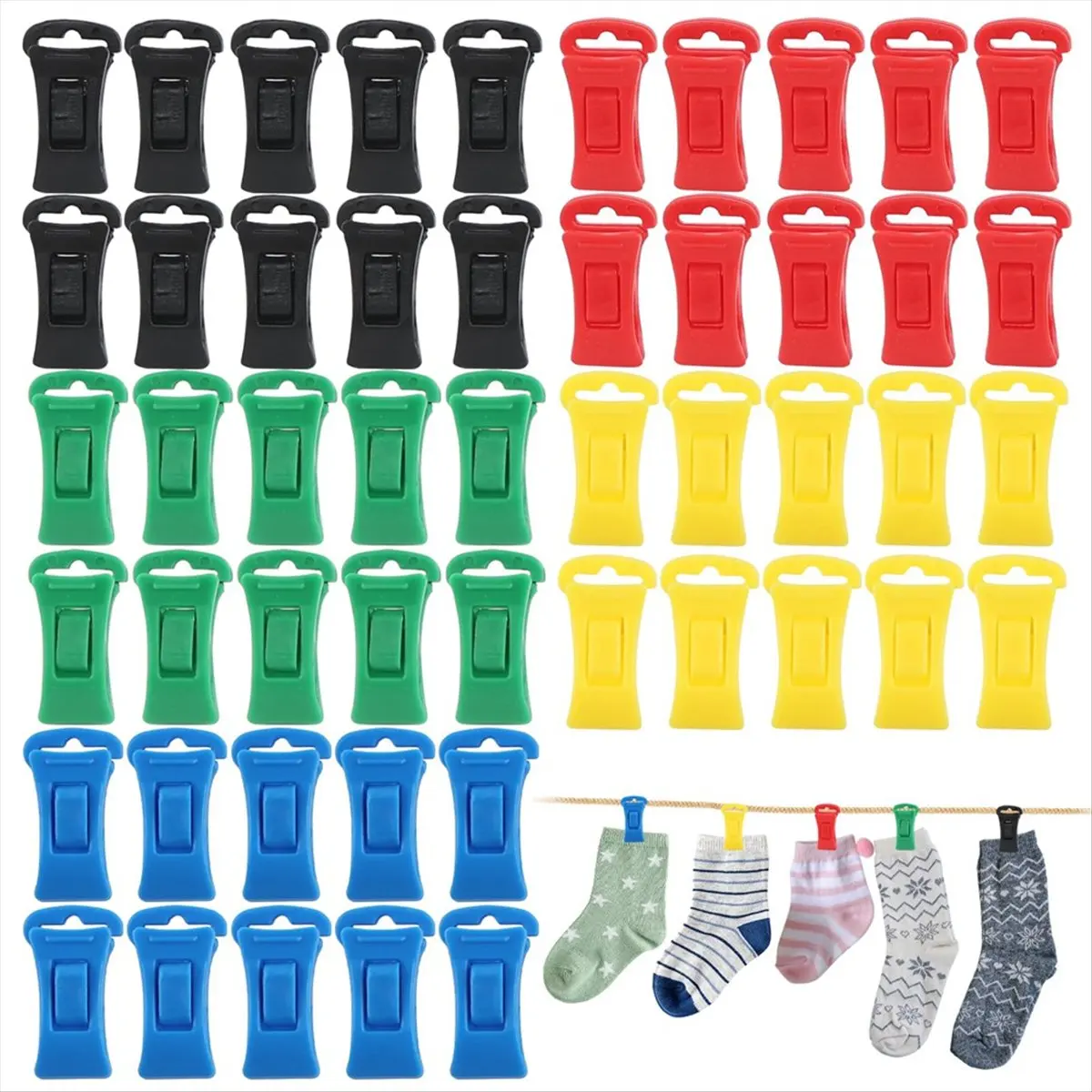 B-est 100 Sock Clips for Washing Machine and Dryer with Hooks, Portable Hook Sock Clips Directly in the Drawer Without Folding
