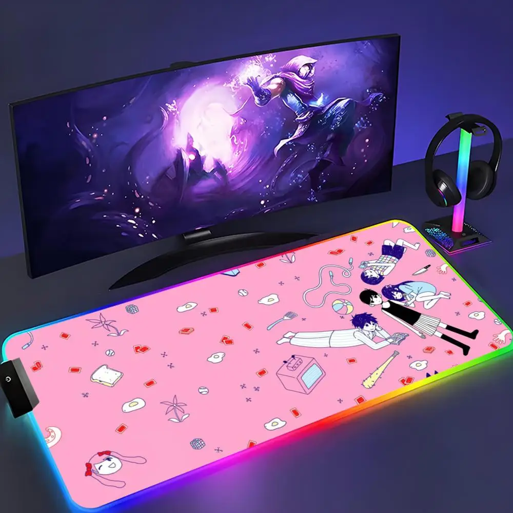 

omori Mouse Pad XXL RGB Mouse Pad Kawaii Gaming Accessories Computer keyboard Large Led Desk Mat Backlight Mousepad