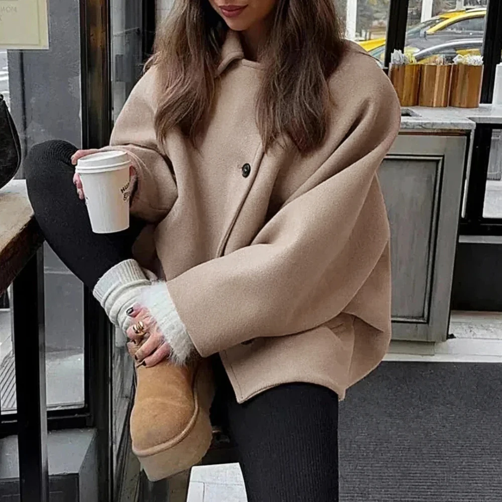 معطف نسائي شتوي كاجوال بنمط عناصر زخرفية ملابس علوية مريحة للطقس البارد