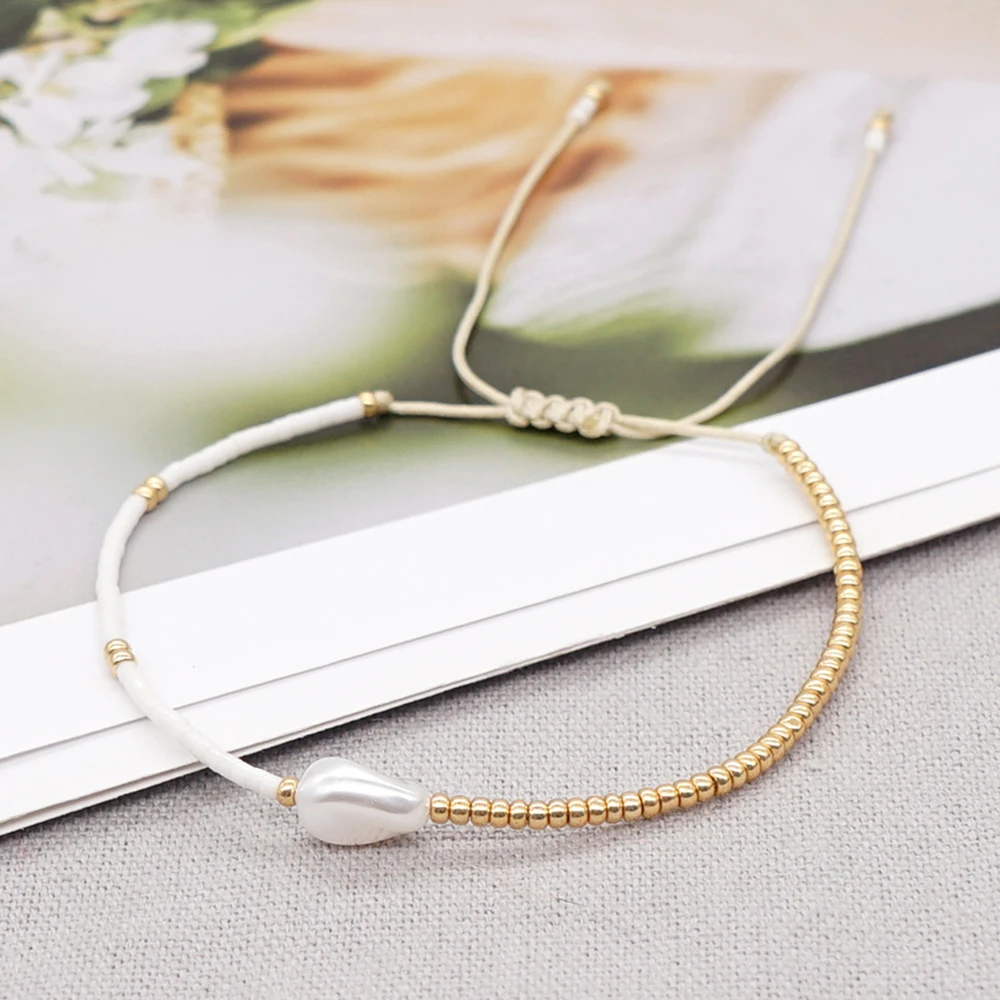 Boho Style Handmade Imitation Pearls Bracelet for Women Adjustable String Bracelet Ins Trendy Light Luxury Daily Jewelry Gift