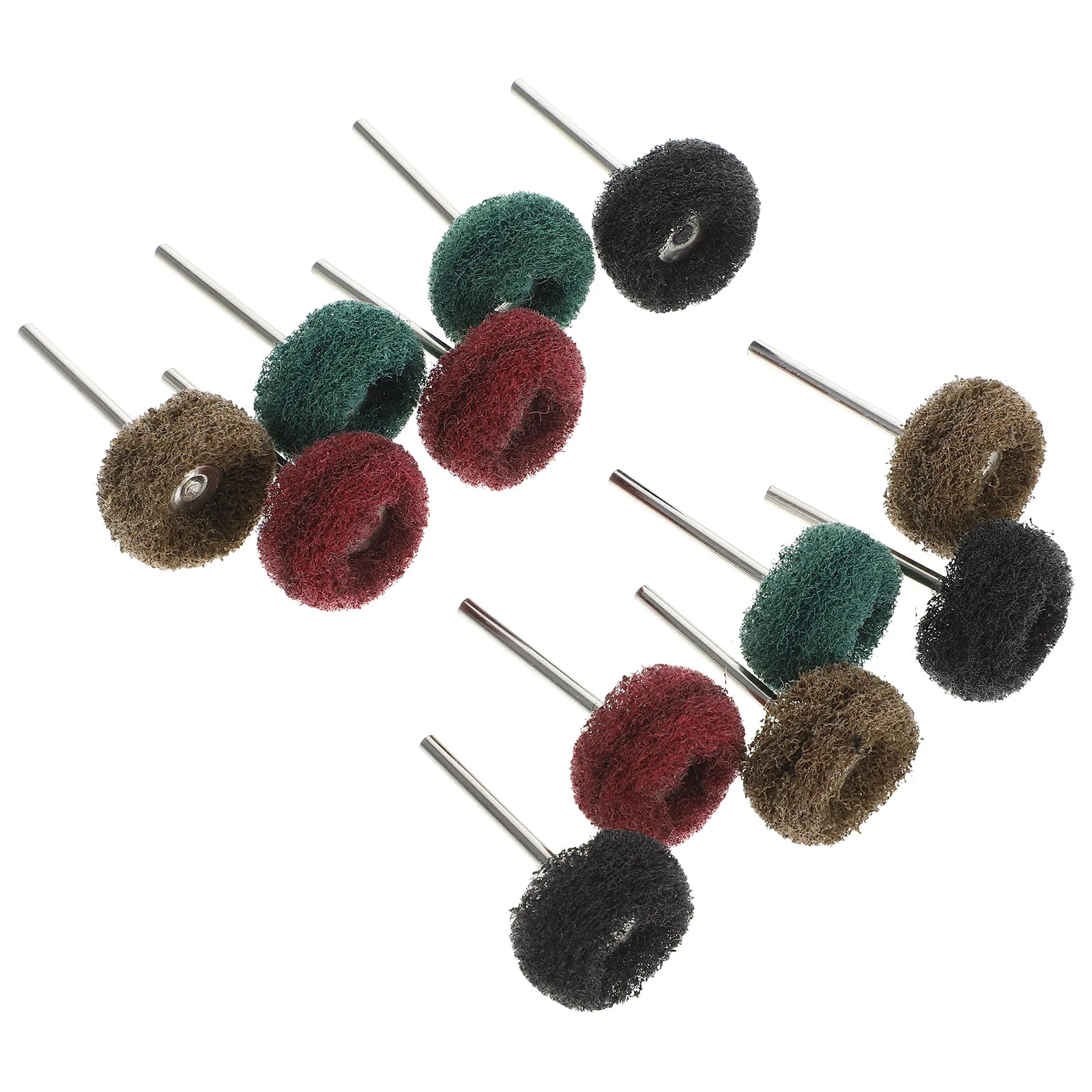

12 Pcs Scouring Pad Grinding Head 3mm Shank Drill Steel Aluminum Polishing Sanding Mini Brush Red Green Yellow Black Set Rotary