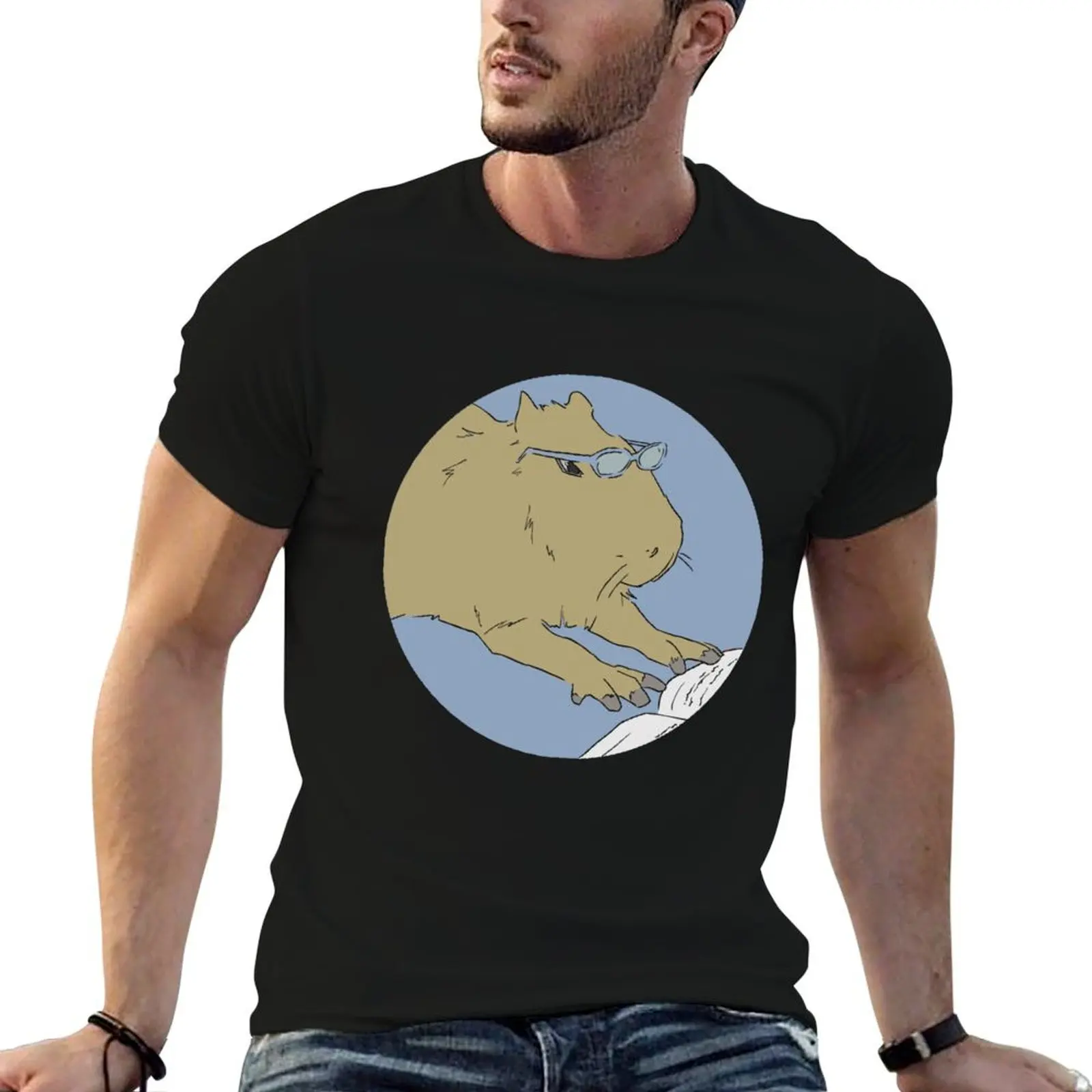 Capybara Reading a Book (BLUE) T-Shirt Creative Graphic Tee Shirt