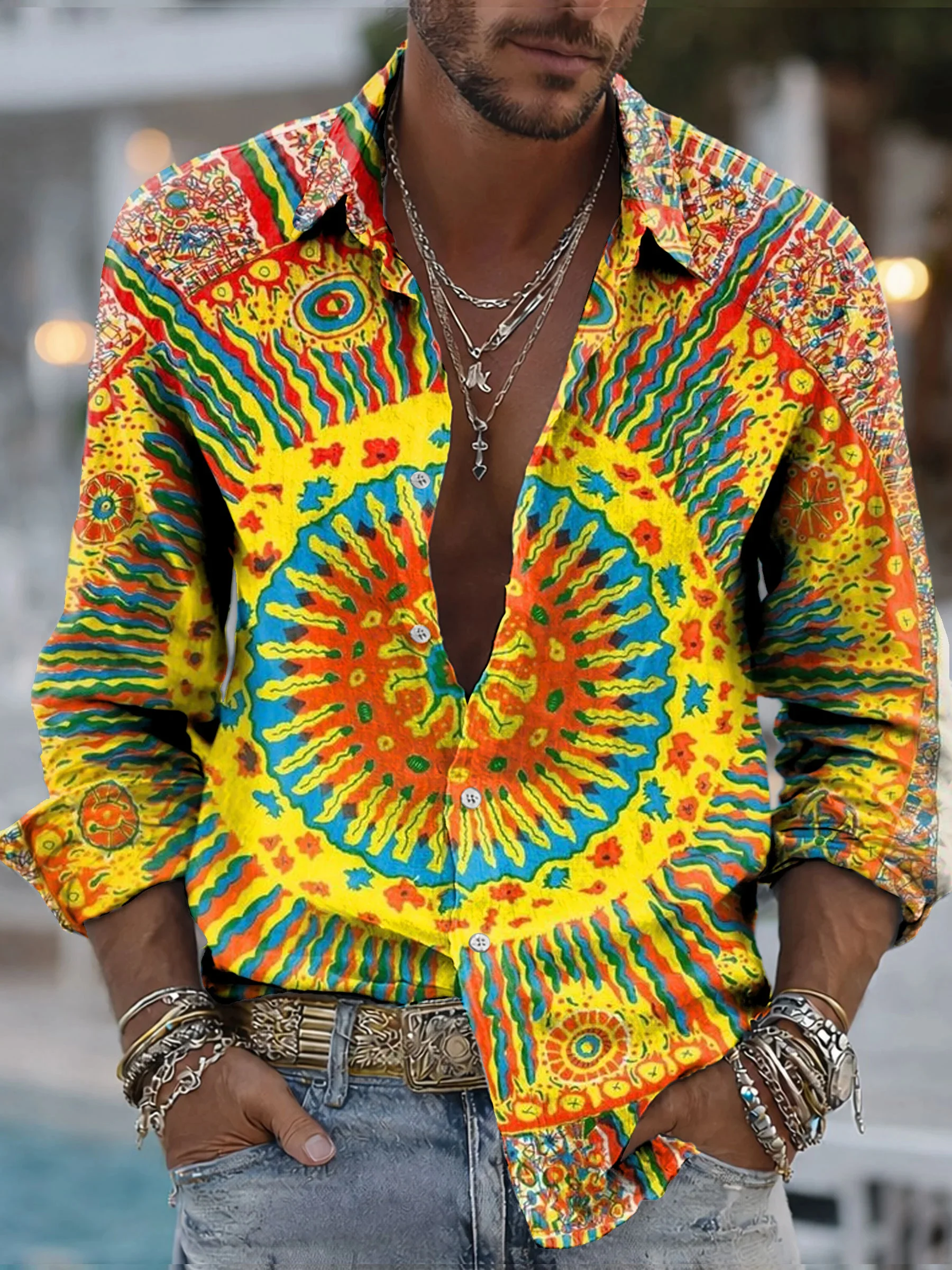 

Hippie Art 3D Printed Casual Long Sleeved Shirt Button Down Shirts Spring Mens Casual Lapel Shirt