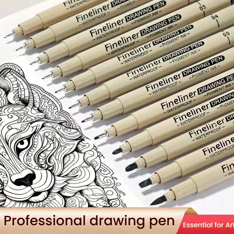 12-Piece Multi-Needle Drawing Pen Set, Black Ink, Art Markers, Fine Line Pens for Drawing, Sketching, and Cartoon Illustration