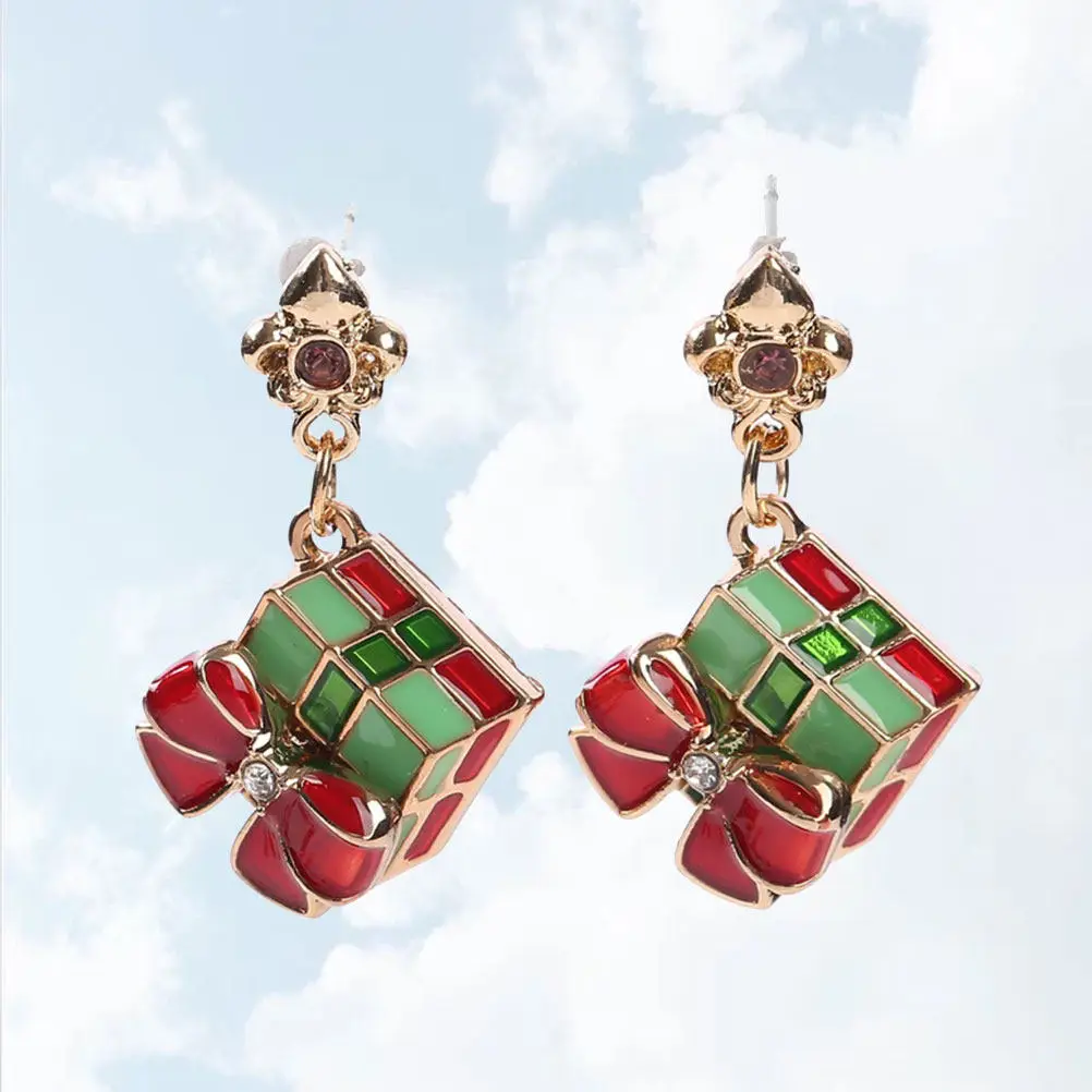 Pair Christmas Gift Box Earrings Creative Stud Charming Jewelry for Girls Women Holiday Party Christmas Ear Drops