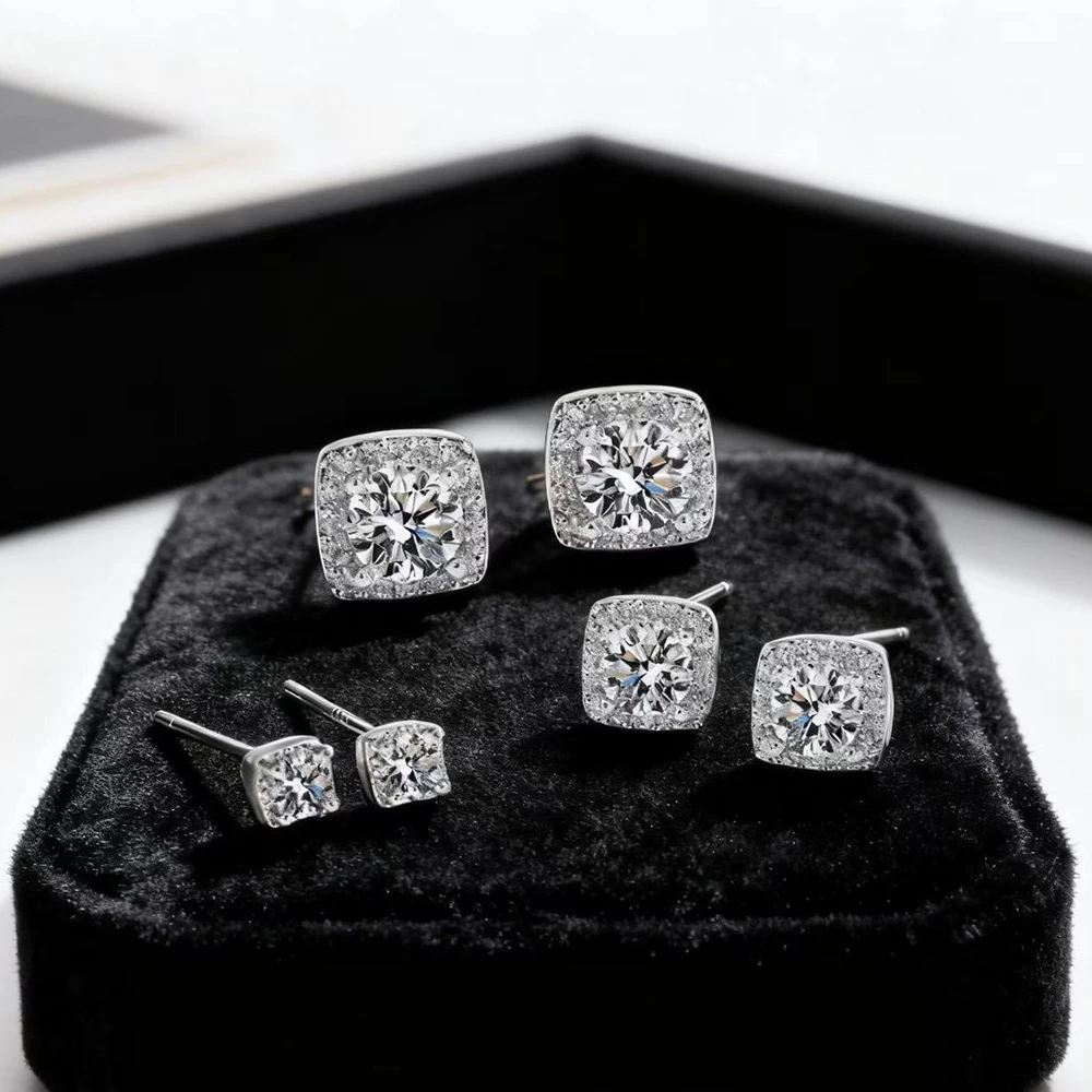 New 925 Sterling Silver Square Zircon Earrings Personality Charm Woman Earrings Birthday Gift for Friends Exquisite Jewelry