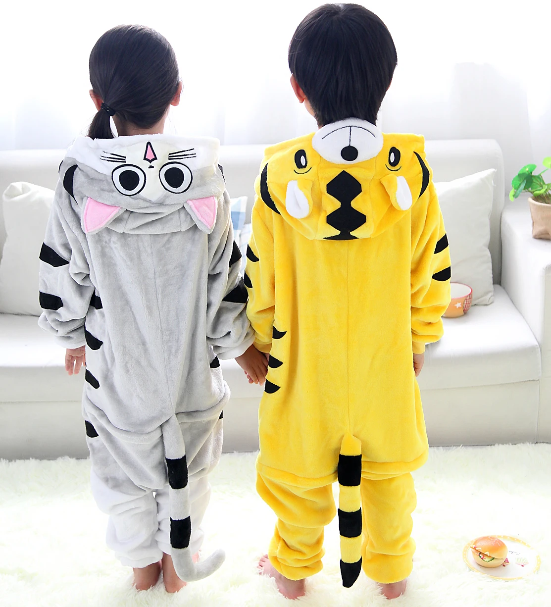 Kigurumi Cheese Cat Tiger Cartoon Onesies Kids Children Animal Pajamas Girls Boys Cosplay Costumes For Christmas Halloween Party