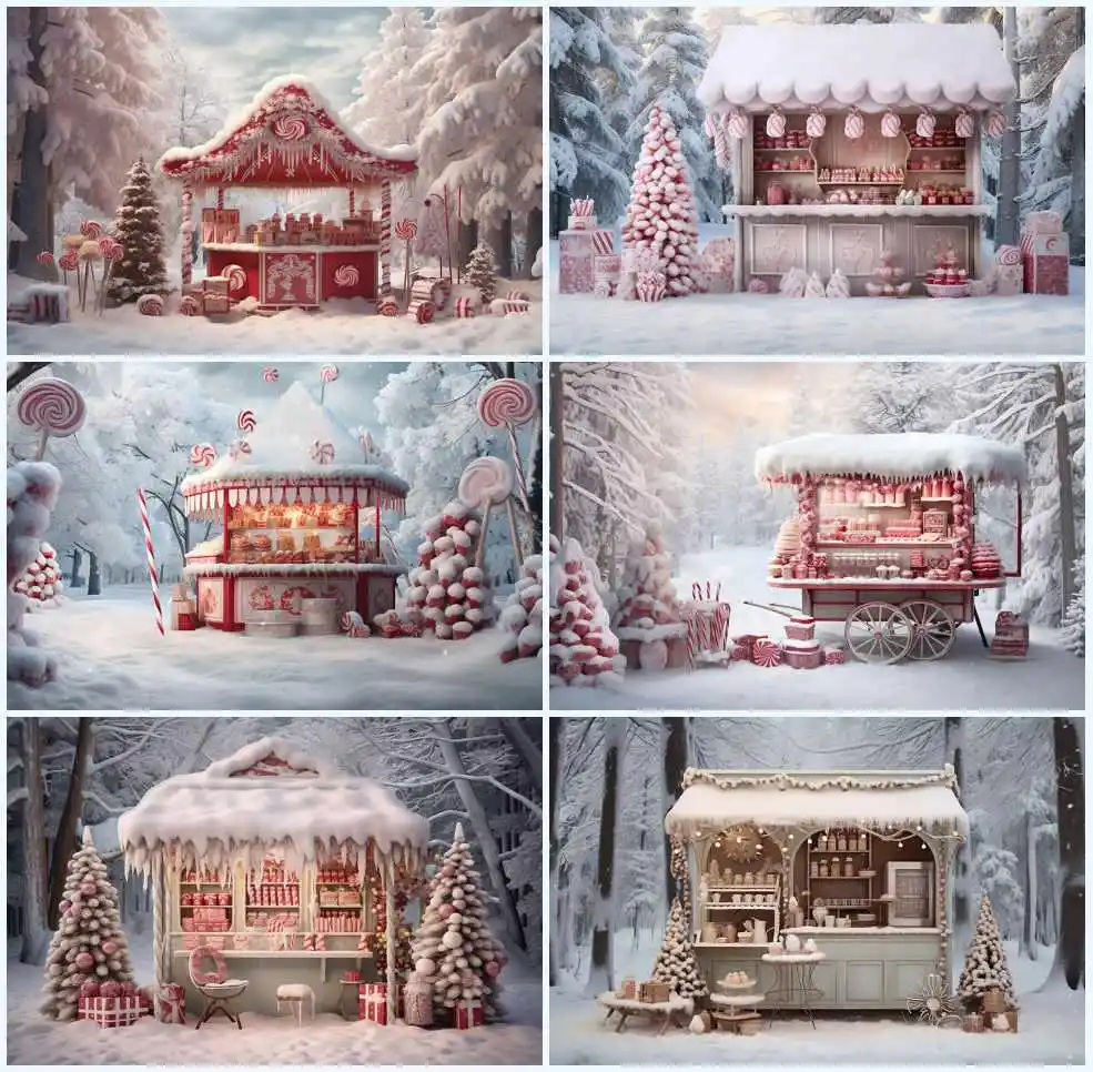 Mehofond зимний Снежный фон Рождественский магазин конфет сосновая елка семейный портрет фотография Фон Фотостудия фотосессия