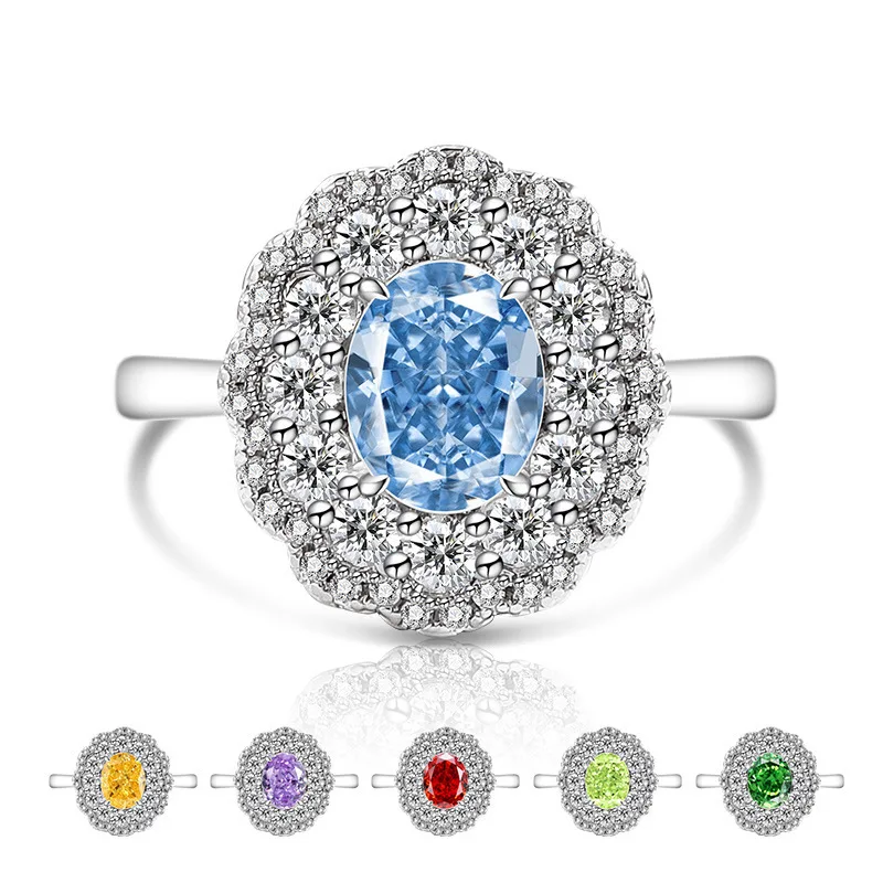 

Великолепное женское обручальное кольцо из стерлингового серебра 925 пробы с ледяным цветком и огненным высокоуглеродистым бриллиантом Corolla