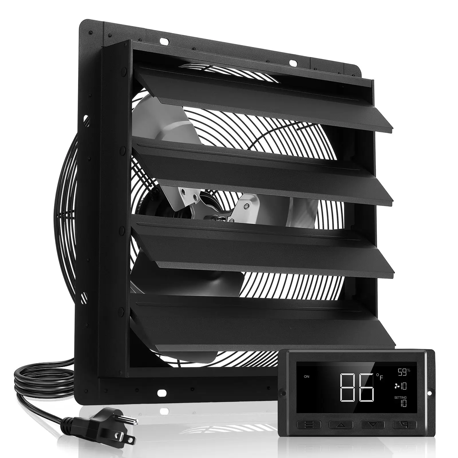 16 inch Shutter Exhaust Fan, Wall Mounted Attic Vent Fan with Smart Programming Variable Speed Temperature Control, 2900 CFM,EC
