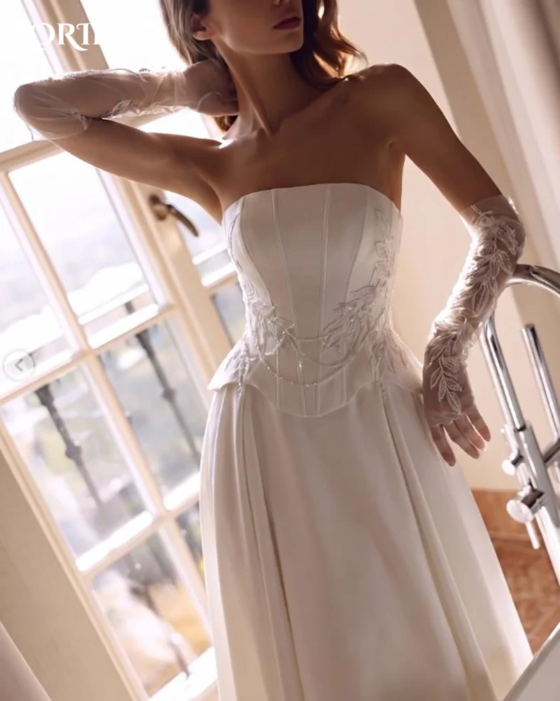 LORIE Vintage Wedding Dresses Sweetheart High SlitShiny Satin A-Line Ivory Bridal Gown Strapless Princess Bride Dress Customized