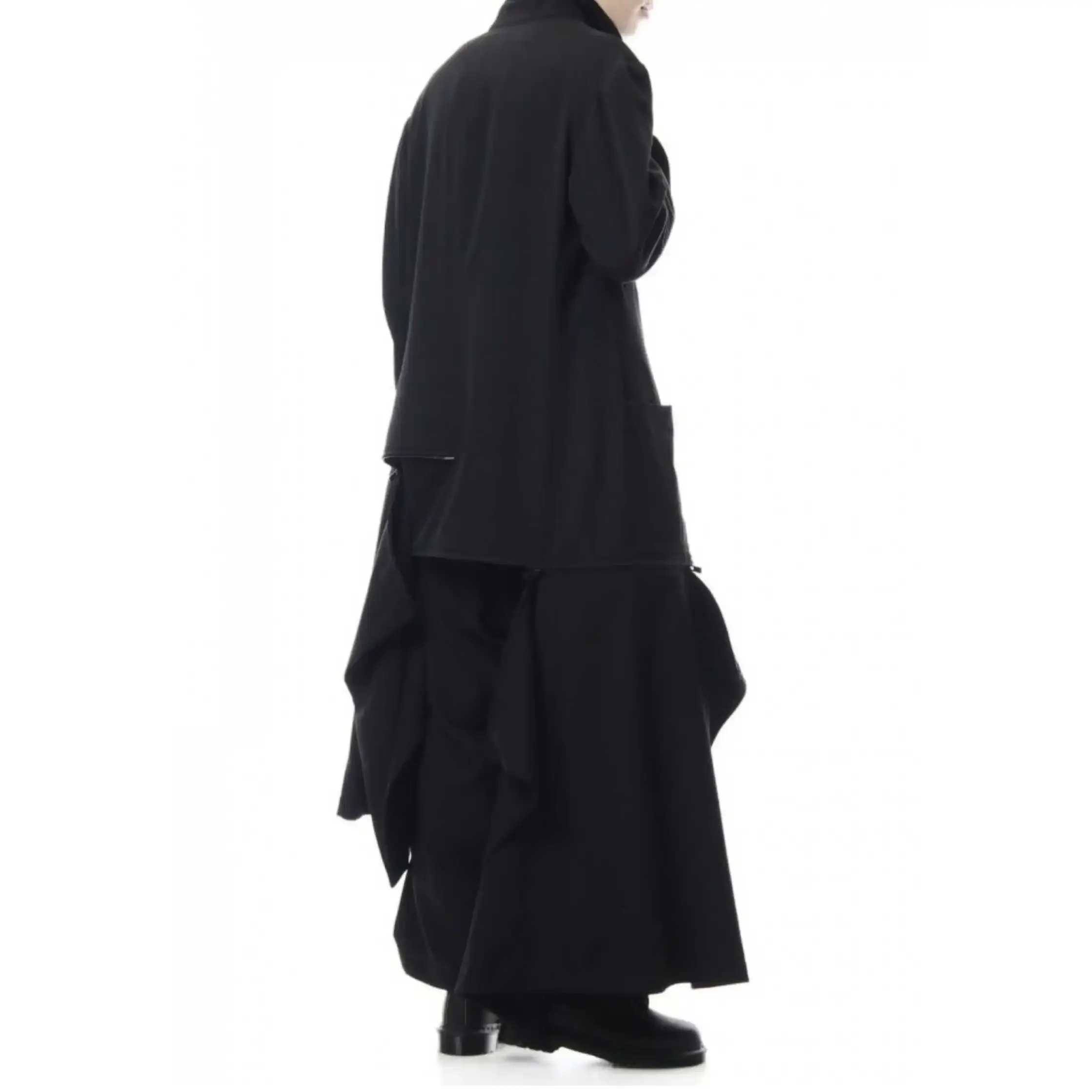 

YOJI OOAK BOXY COAT ЧЕРНЫЙ Тренч на молнии со съемной двойной одеждой из камвольной шерсти на молнии Gabba