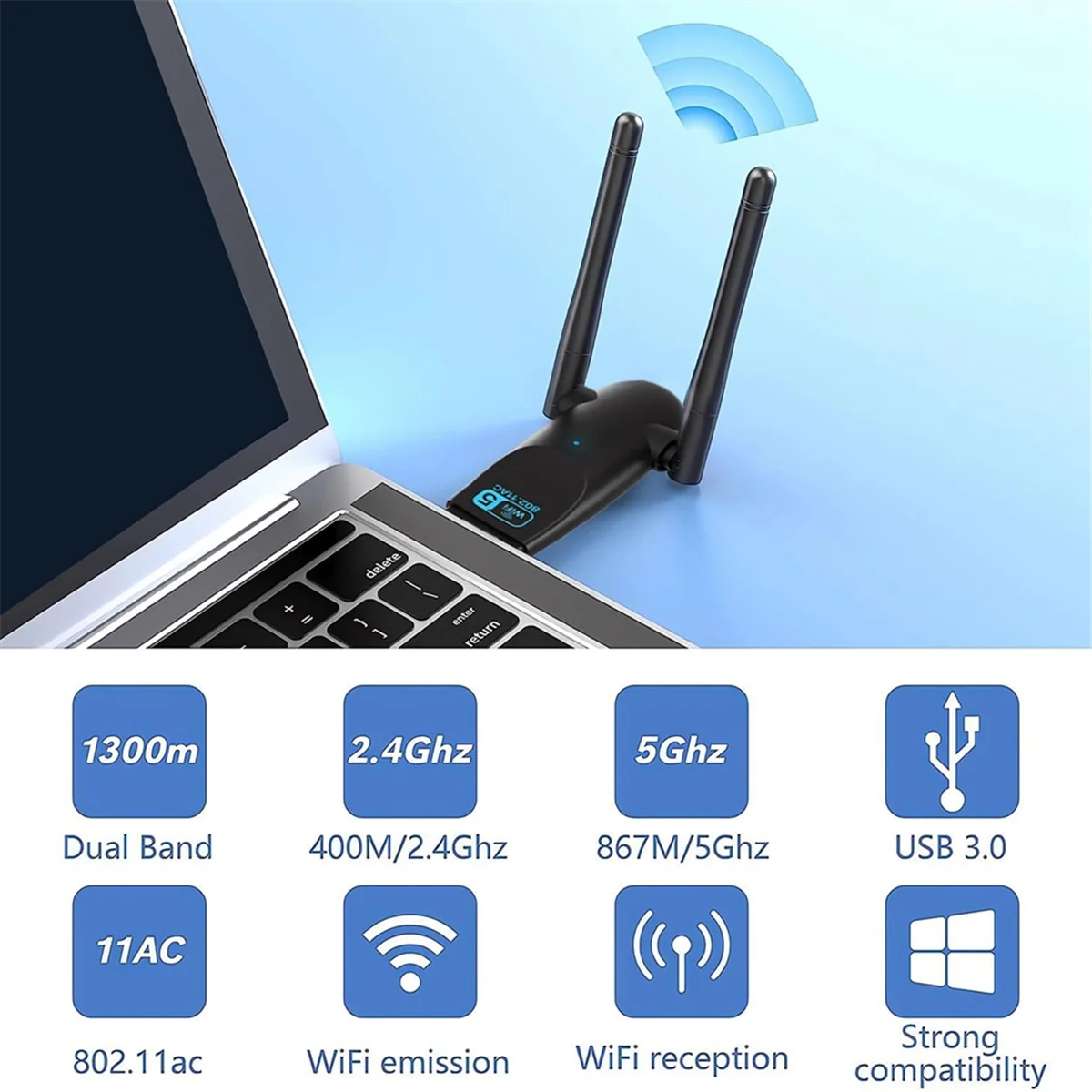 USB Wifi Dongle, 5GHz USB Wifi Computer Drive-Free,1300Mbps USB3.0 WIFI Adapter,Support 11/10/8/7/Vista/XP, OS