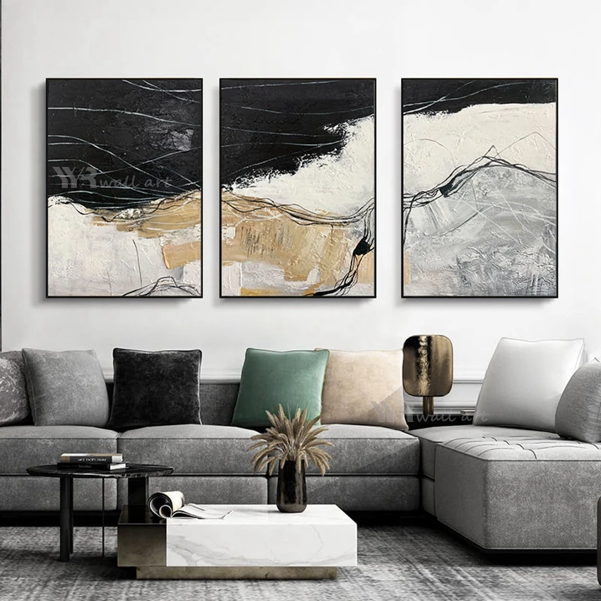 

3Pcs Home Decor Hanging Pictures Unframed 100%Handmade Oil Painting Wall Art Canvas Abstract Acrylic Murals for Living Room Sofa