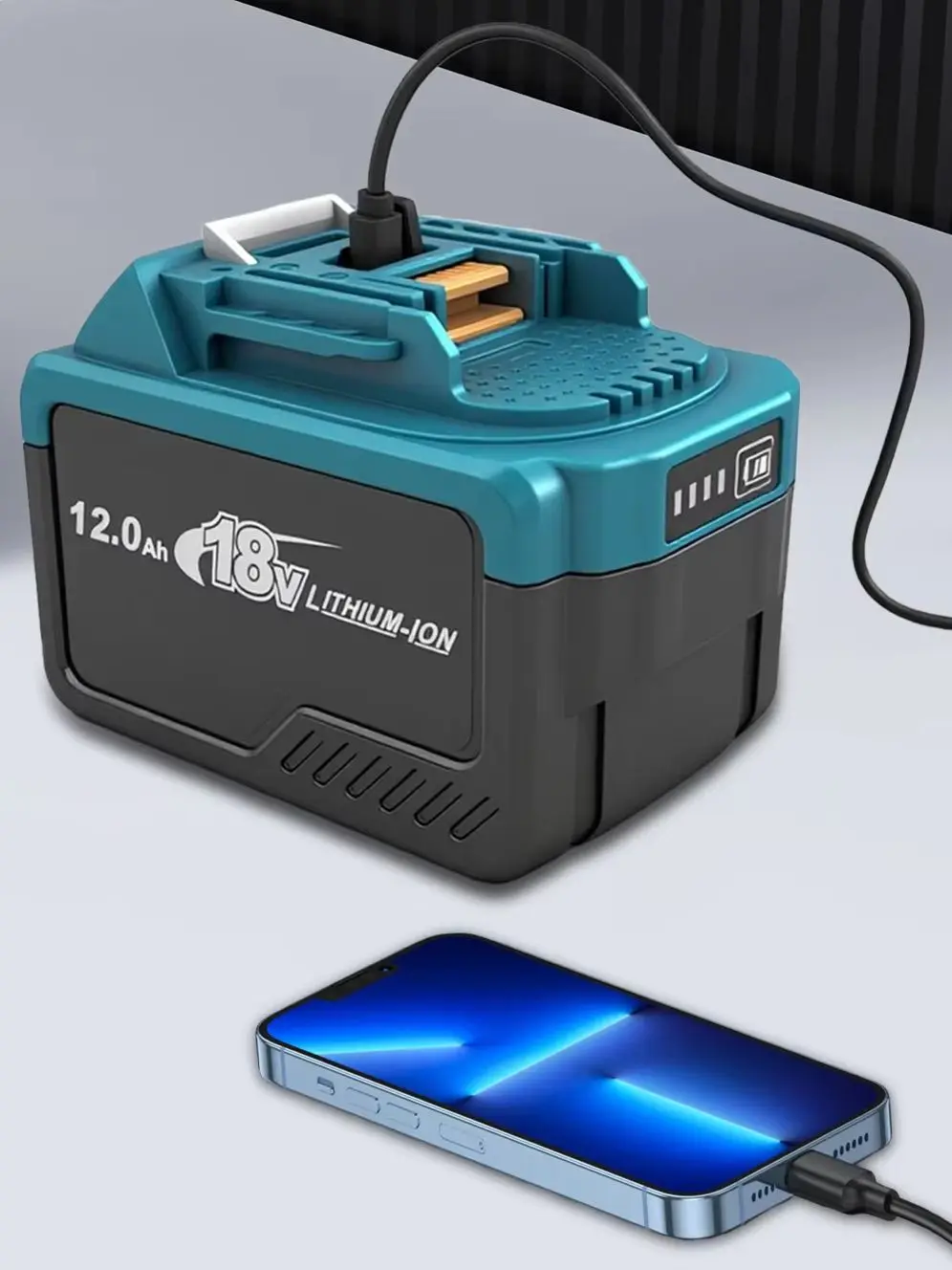 2er-Pack 18V 12,0Ah Lithium-Ionen-Akku Kompatibel mit Makita 18V Werkzeugen, Ersatz-Li-Ionen-Akku mit LED-Leistungsanzeige & Typ-C Ladeanschluss