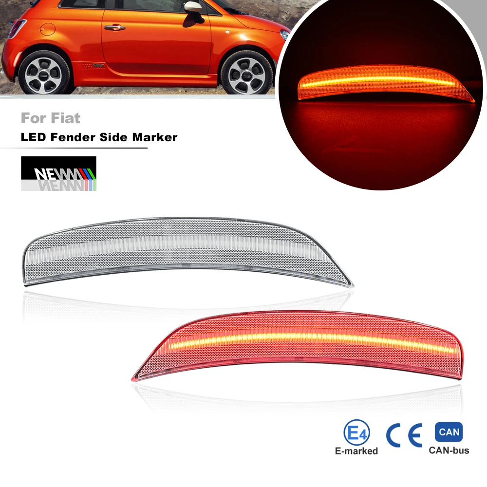 Clear/Smoked Lens For Fiat 500 Sport Abarth Hatch Convertible 12-17 Rear Bumper Led Fender Side Marker Light Turn Signal Blinker