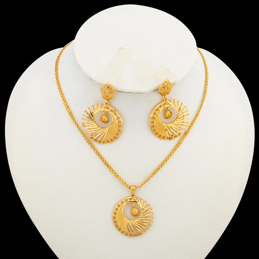 Italian Gold Color Jewelry Set for Women Pendant and Earrings Party Gifts  Plated Necklace Bohemia Jewellery Engagement