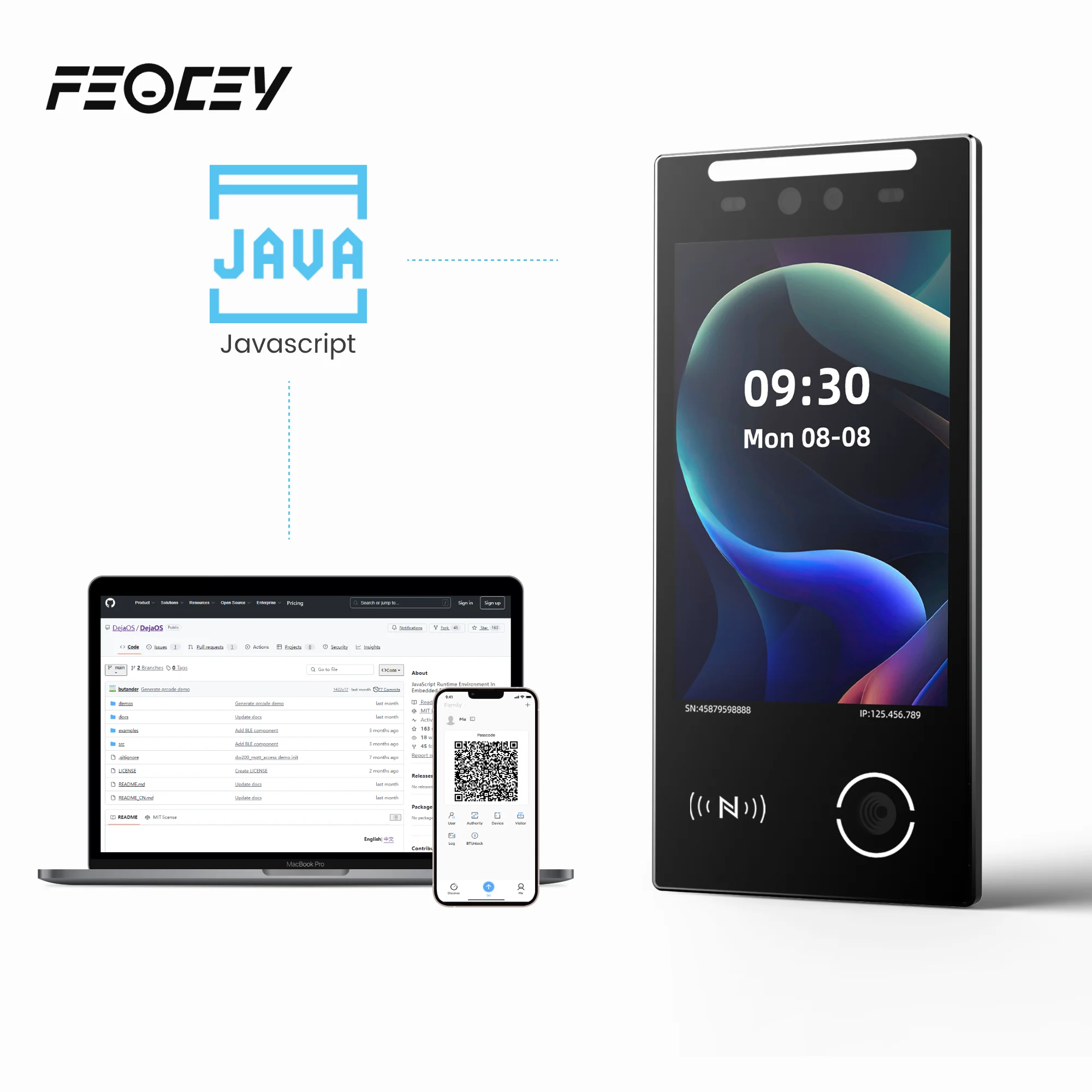 FCV4905 Smart AI Facial Recognition Device Time Attendance Security Access Control System Night Vision Biometric Face