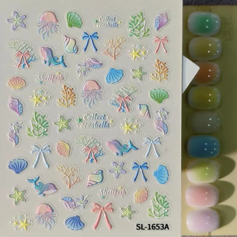 Colorful Bubbles Shoal of fish Dolphin Whale Nail Art Sticker Starfish Conch Shell Coral Jellyfish Seahorse Ocean Manicure Decal