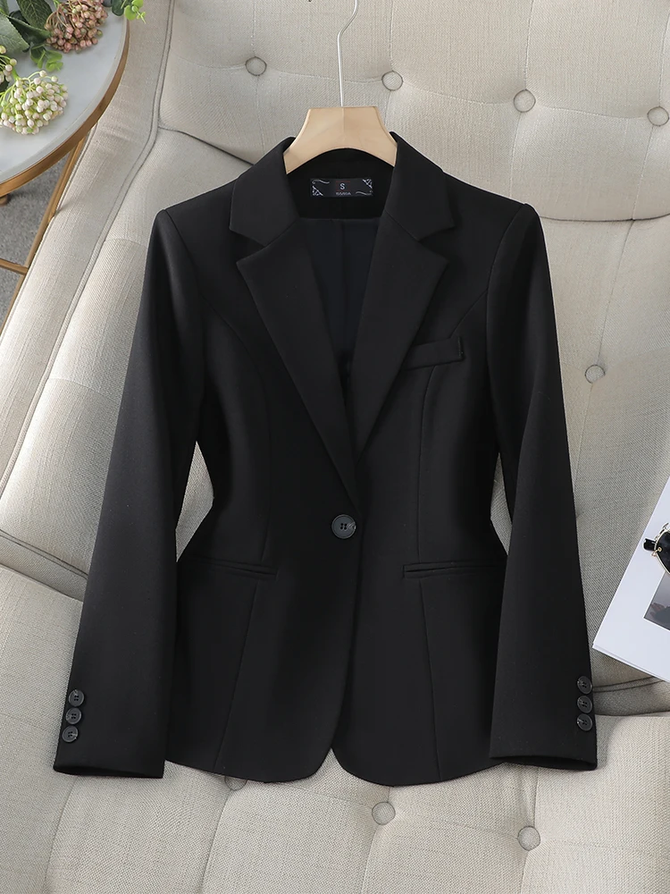 Female Formal Blazer Women Gray Blue Black Solid Long Sleeve Office Ladies Work Wear Jacket Coat For Autumn Winter