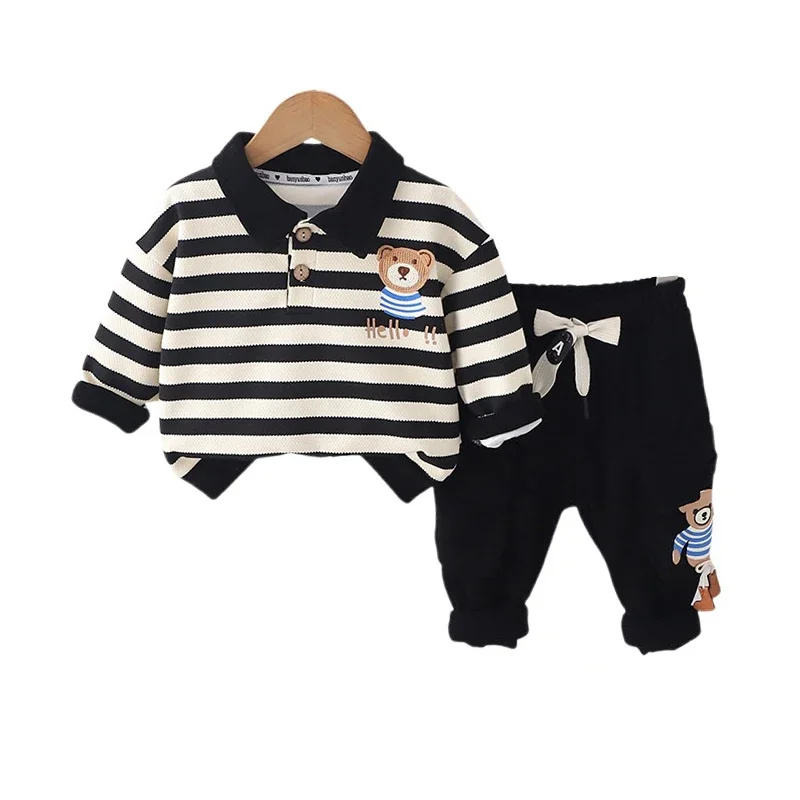 Baby Boy Boutique Clothing Toddler Sets 2024 New Cartoon Striped Long Sleeve T-shirts and Pants Tracksuits for Kids Boys Outfits