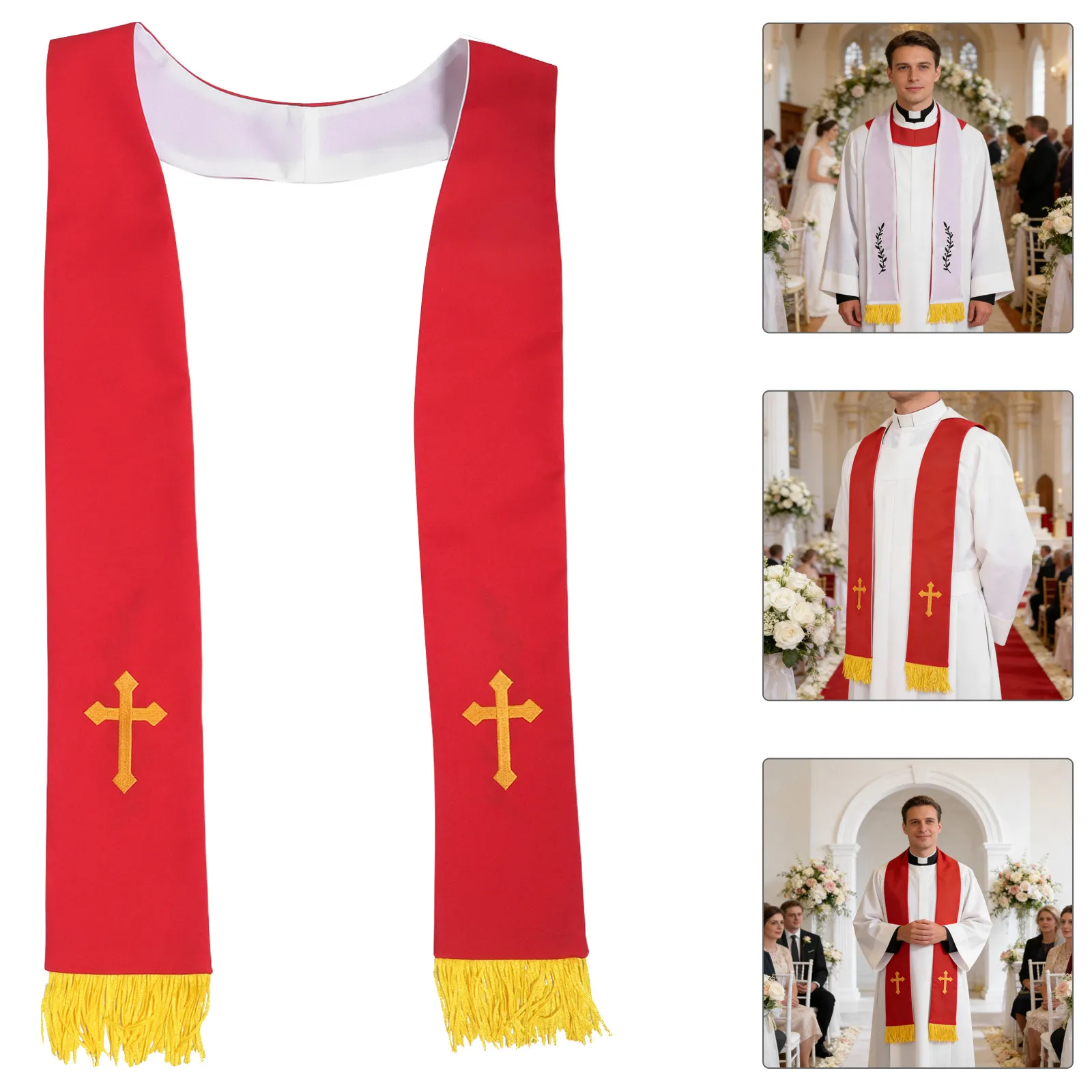 

Двусторонняя церковная мантия для свадебных церемоний с вышитым крестом, мягкая и удобная, для пасторов и священников, элегантная.