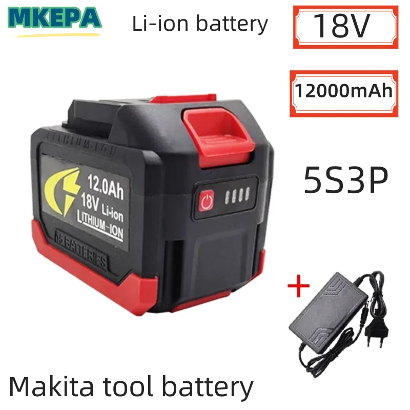 Bateria de lítio Makita, 5S3P, 18V, 18650, pode carregar, 12000mAh bateria com alta corrente e alta descarga carregador.