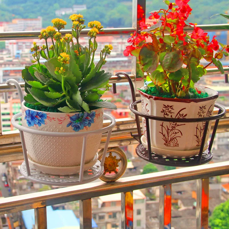 

Outdoor Hanging Basket Plant Iron Racks Fence Balcony Round Flower Pots Hanging Planter Stand Holder Garden Decoration
