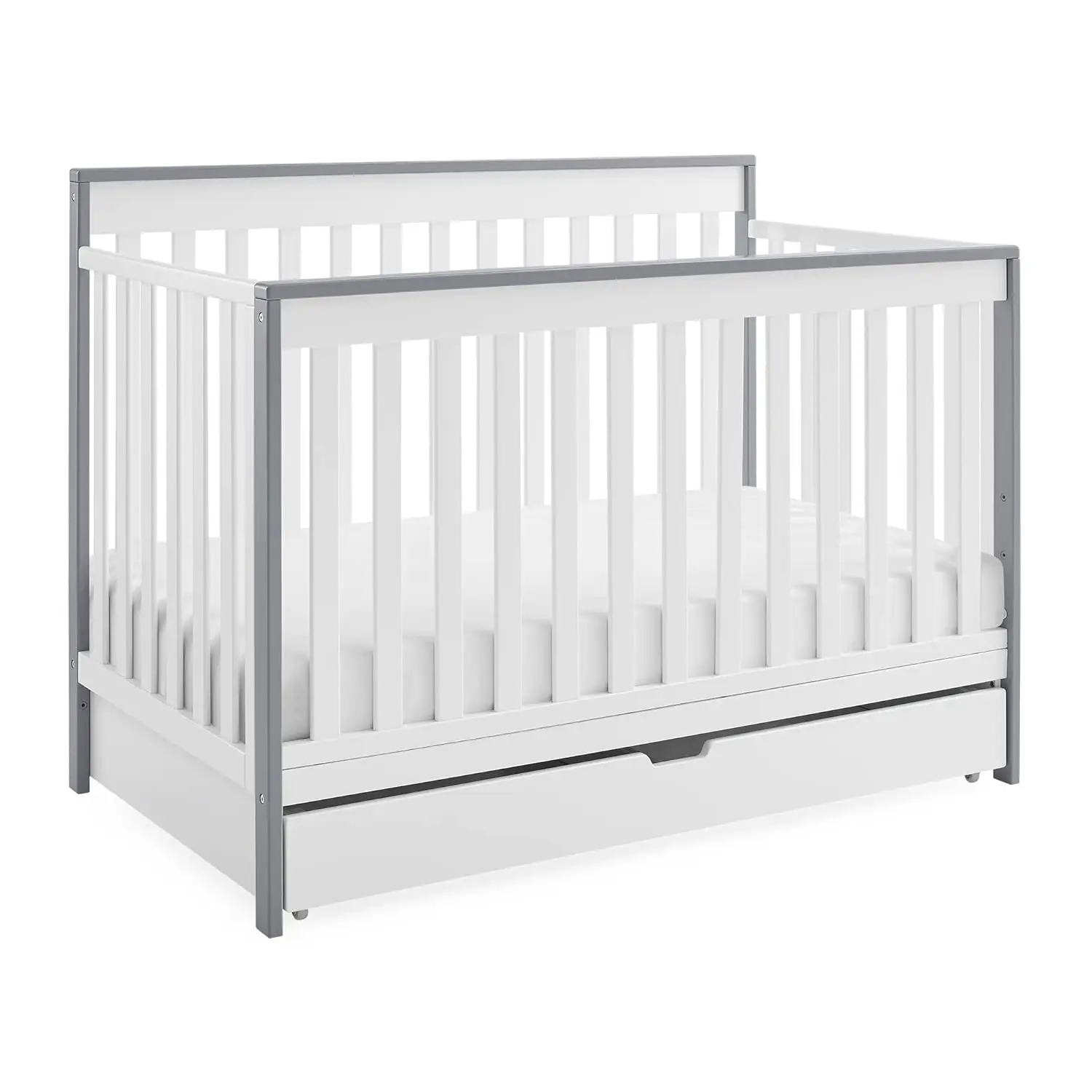 

Delta Children Mercer 6-in-1 Convertible Crib with Storage Trundle, Greenguard Gold Certified, Bianca White/Grey