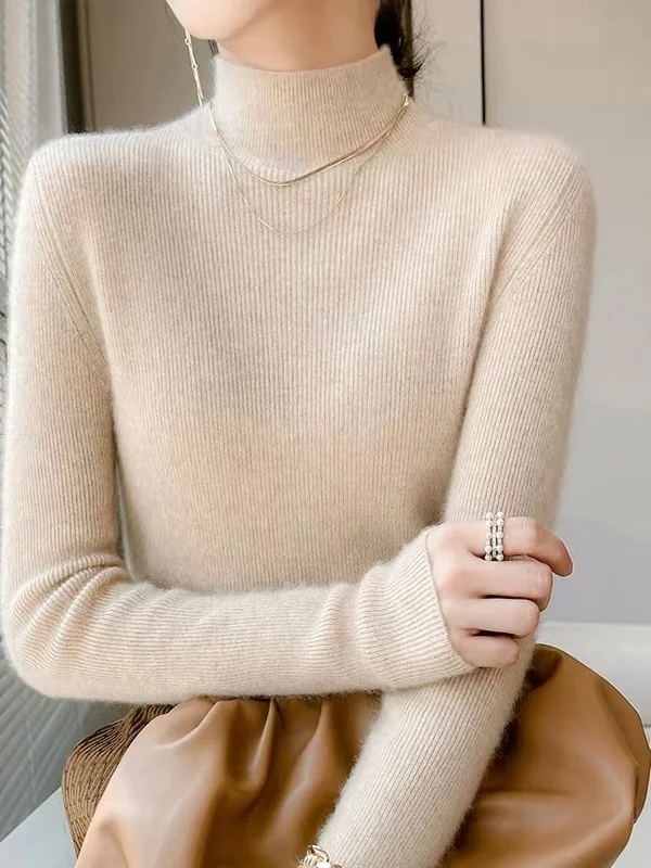 

Slim Fit Knitted Base irt Women's Inner Wear f High Collar Autumn Winter Commute Sle Faion Korean Version Regular Fit