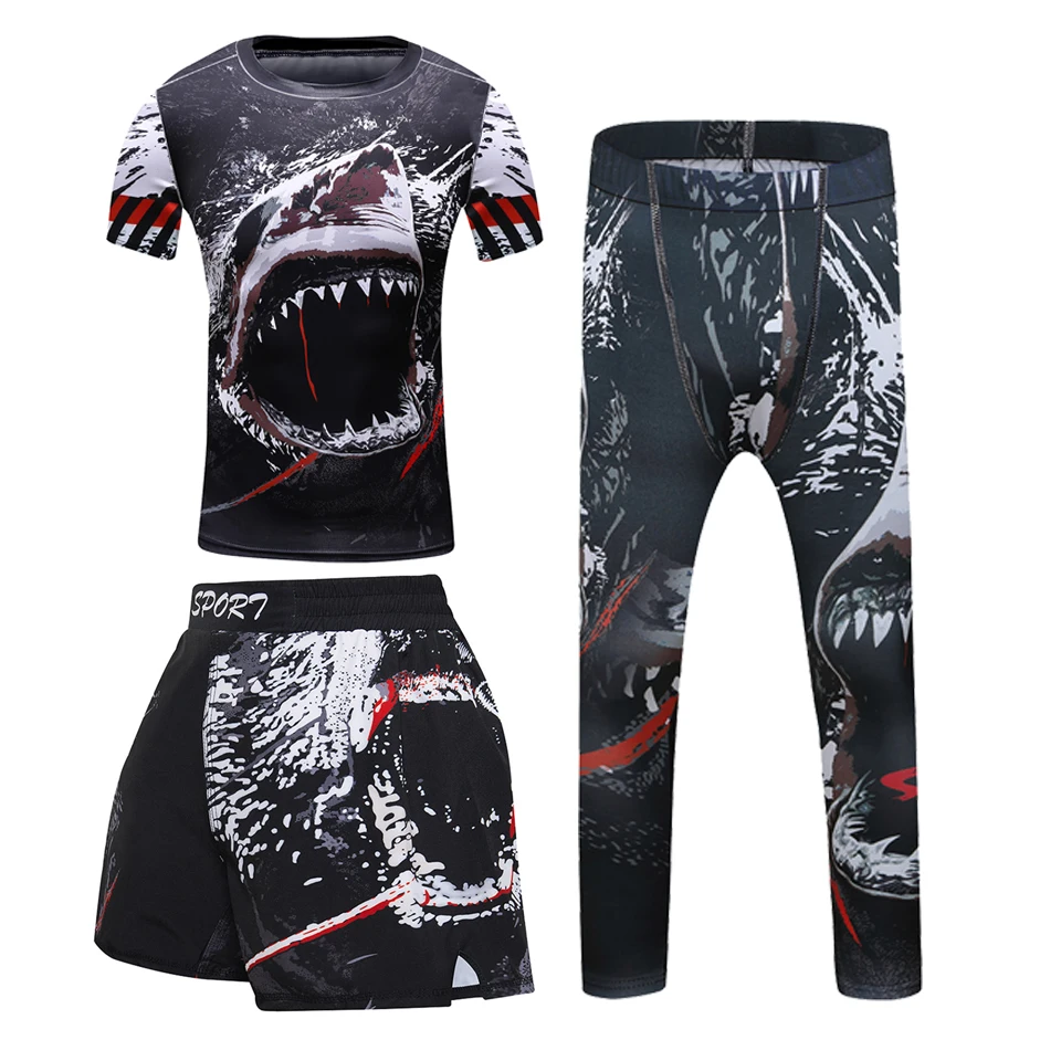 Rashguard For Kids 4PCS Sport Suit MMA Compression T-Shirt+Pant Muay Thai Shorts Children Jiu Jusit Bjj Clothing Running Sets