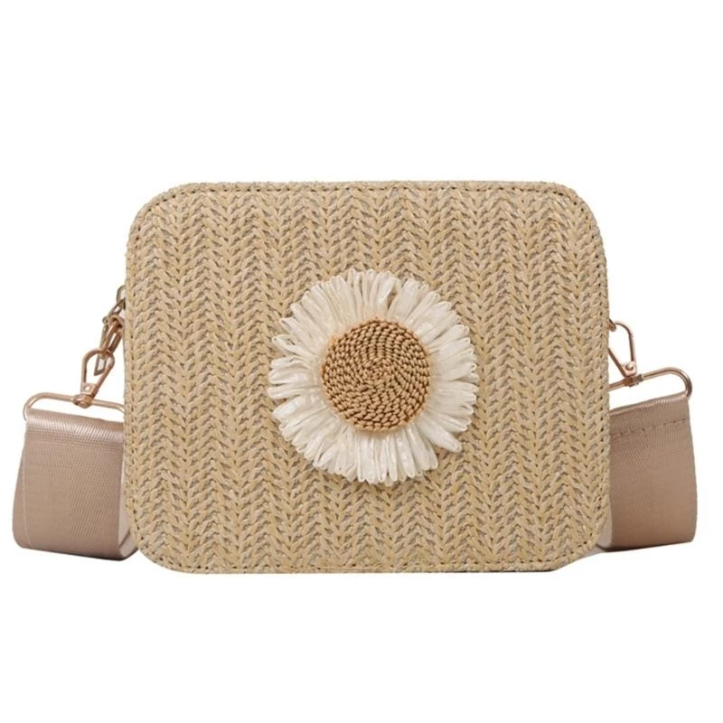 

Богемная травяная сумка по крести с цветочным рисунком, ловящий пляжную сумочку на плечо для модных людей