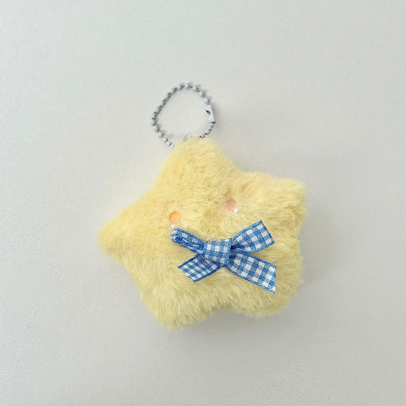 Cute Stars Plush Toy Keychain Girls Fluffy Soft Cute Backpack Bag Pendant Practical Mini Yellow Keychain Charms Keychains Gifts