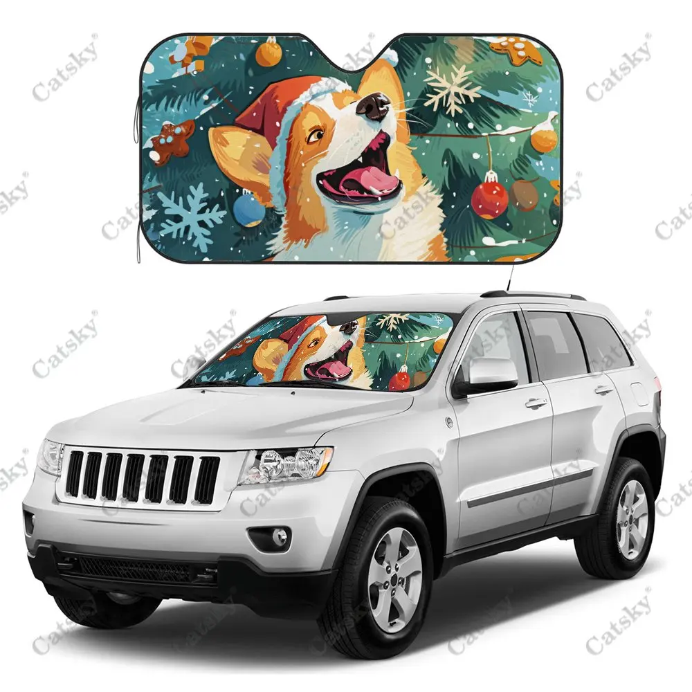 

Happy Cartoon Christmas Dog Car Windshield Sunshade, Auto Accessories Front Windshield Sun Visor Blocks Uv Rays Protect Decor