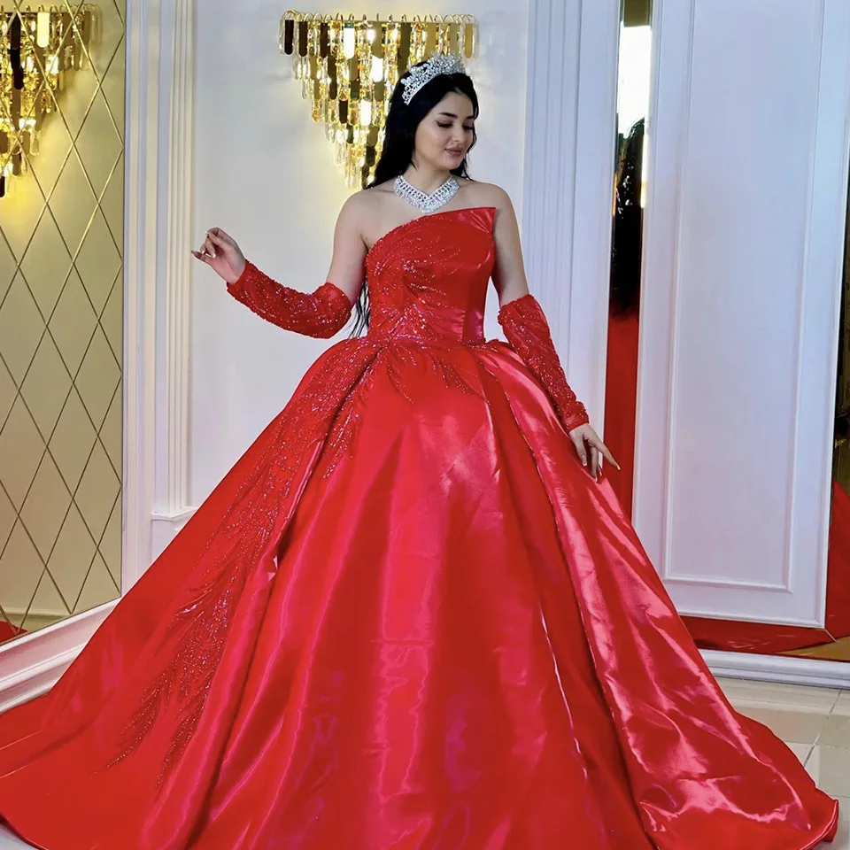 Customized Quinceanera Charming Strapless Sequin Appliques Sleeveless Evening Dress 2025 Ball Gown Floor Length Prom Dress