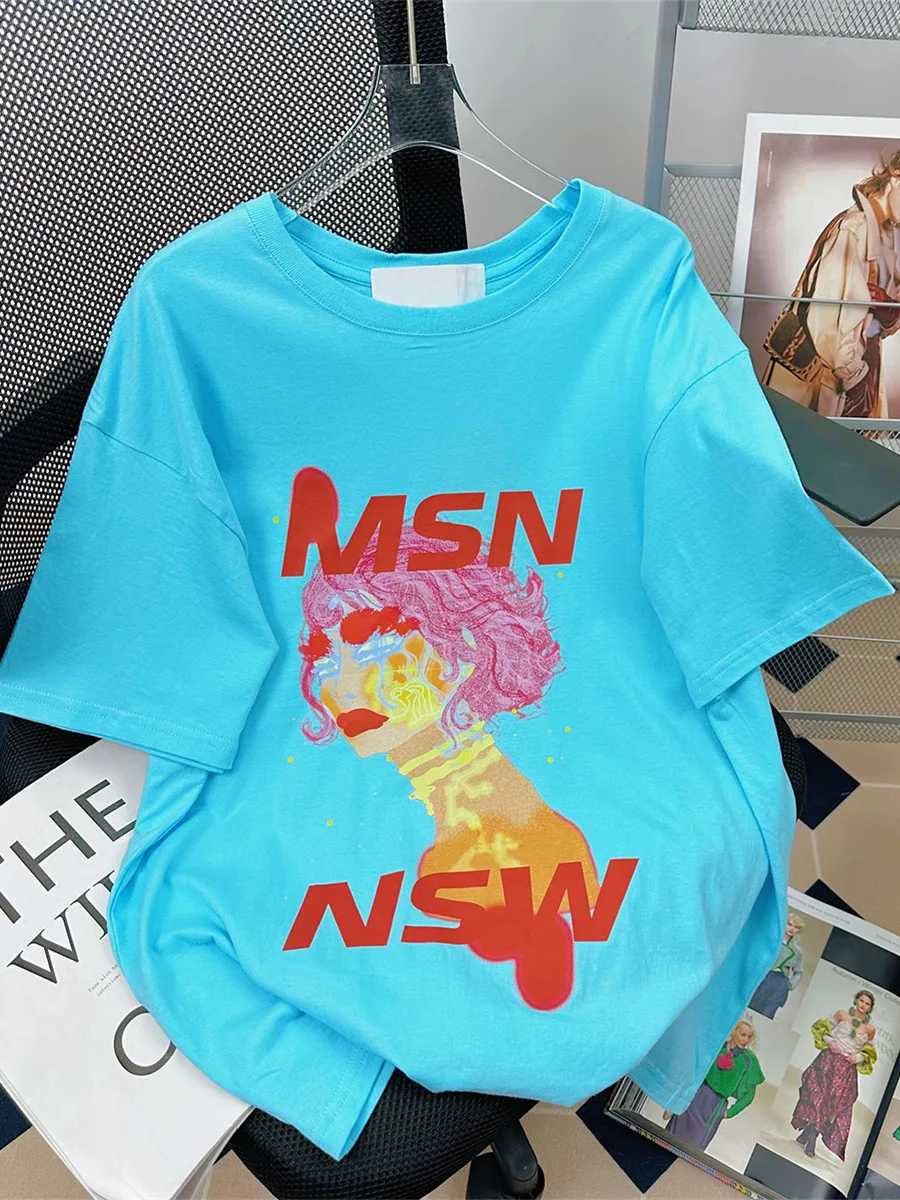 

Синяя футболка с коротким рукавом из чистого хлопка с забавным принтом, мужская летняя модная повседневная футболка свободного кроя, устойчивая к старению, плотная, в стиле кэжуал