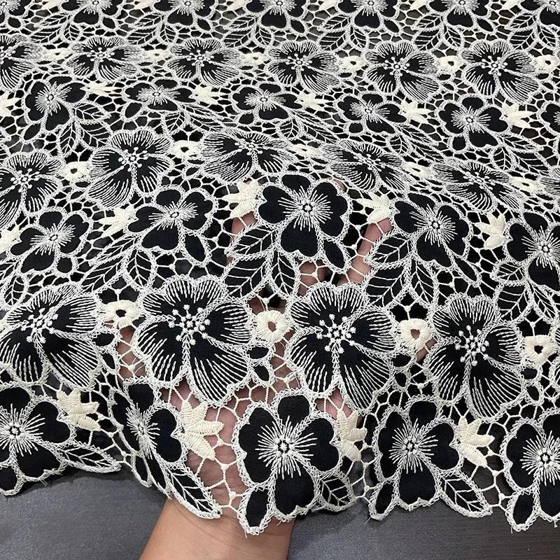 

High-end milk silk laser embroidery fabric water soluble bridal lace fabric crocheted openwork flower fabric DIY sewing fabric