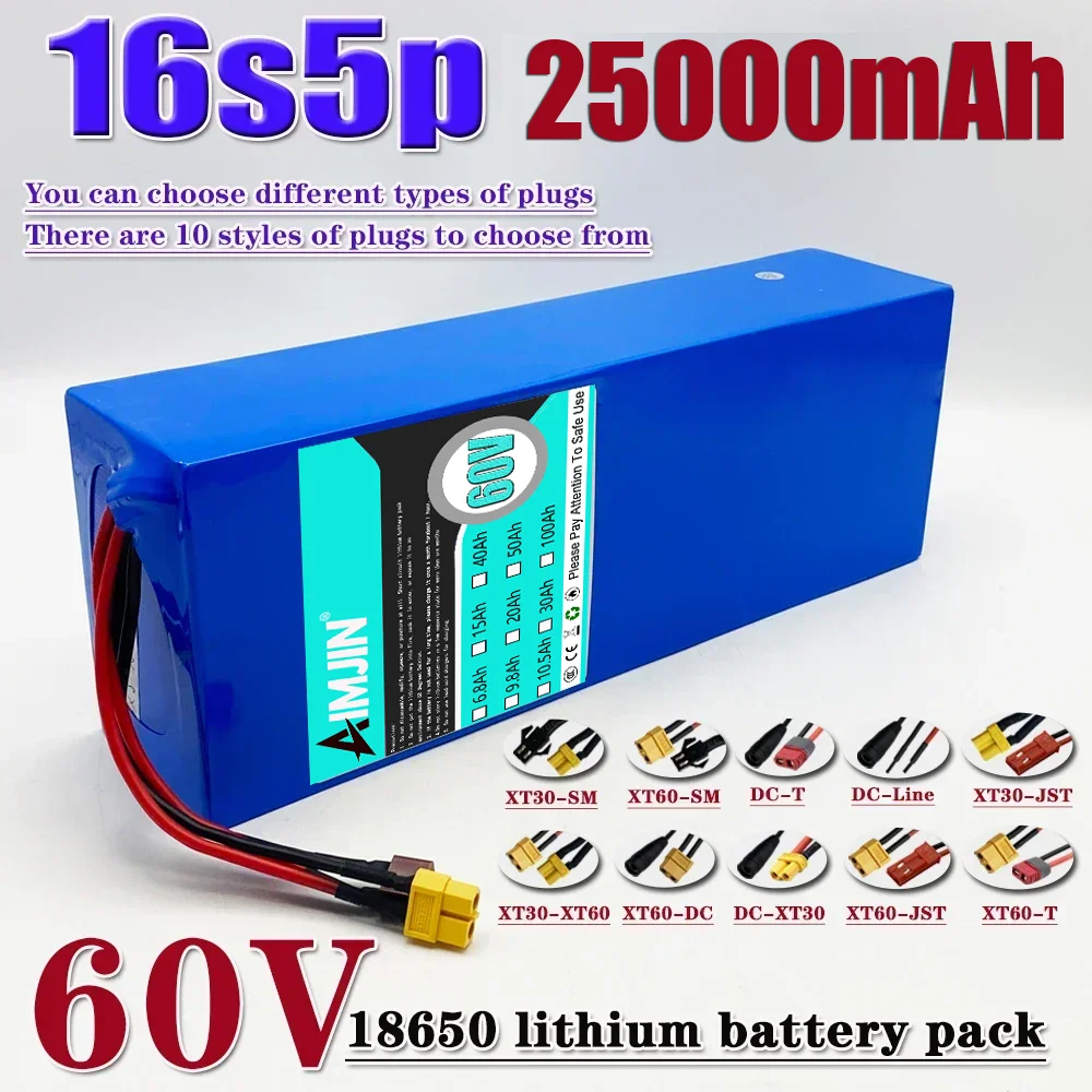 1000W Batería Recargable De Iones De Litio 60V 16S5P 25Ah 18650 De Alta Potencia Con BMS Para Motocicleta, Scooter, Bicicleta