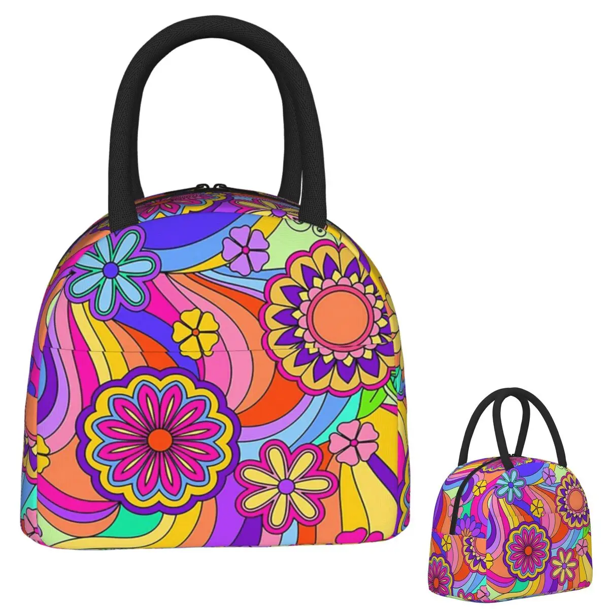 

Groovy Psychedelic Flower Power Insulated Lunch Bag for Women Children Portable Food Boxes Thermal Lunch Box Tote
